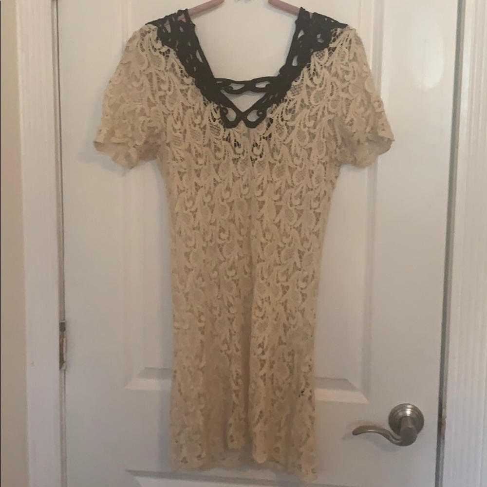 Cream And Black Crochet Lace Dress